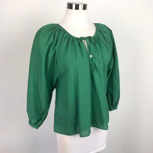 Emerson Fry Lined Linen Blend Gathered Tie Neck Keyhole Blouse Top Size XXS